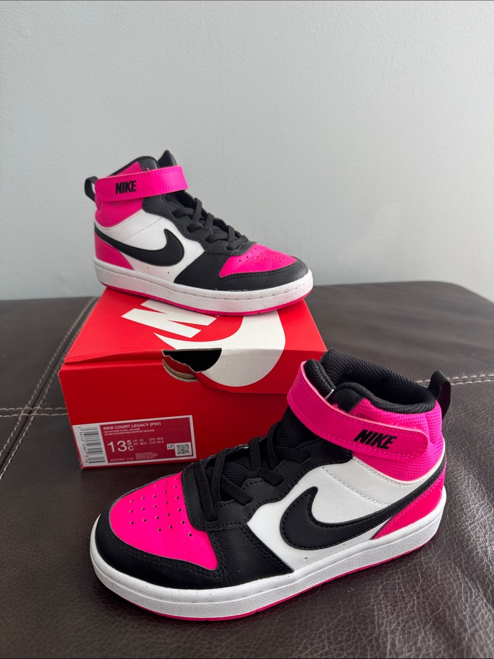 Nike Kids High-Top Sneakers in Hot Pink, Black & White
